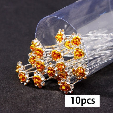 10Pcs/pack  Clear Crystal Rhinestone Rose Flower Wedding Bridal Hair Clips Jewelry Barrettes Headwear for Women Hair Accessories