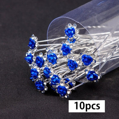 10Pcs/pack  Clear Crystal Rhinestone Rose Flower Wedding Bridal Hair Clips Jewelry Barrettes Headwear for Women Hair Accessories