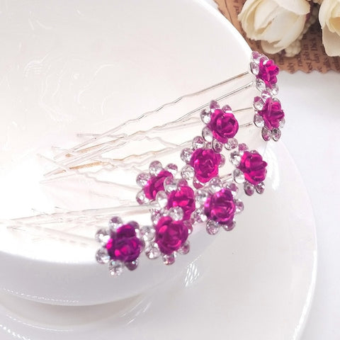 10Pcs/pack  Clear Crystal Rhinestone Rose Flower Wedding Bridal Hair Clips Jewelry Barrettes Headwear for Women Hair Accessories