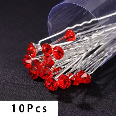 10Pcs/pack  Clear Crystal Rhinestone Rose Flower Wedding Bridal Hair Clips Jewelry Barrettes Headwear for Women Hair Accessories