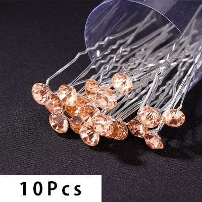 10Pcs/pack  Clear Crystal Rhinestone Rose Flower Wedding Bridal Hair Clips Jewelry Barrettes Headwear for Women Hair Accessories