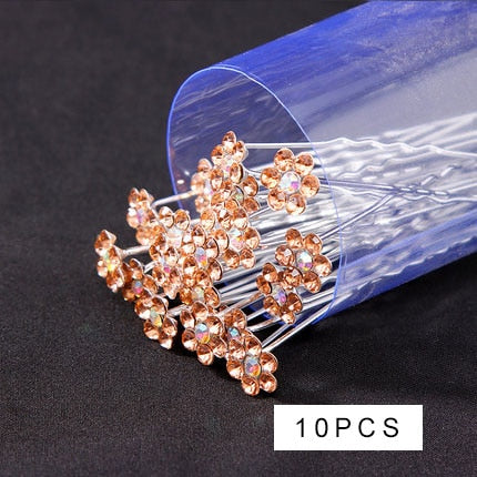 10Pcs/pack  Clear Crystal Rhinestone Rose Flower Wedding Bridal Hair Clips Jewelry Barrettes Headwear for Women Hair Accessories