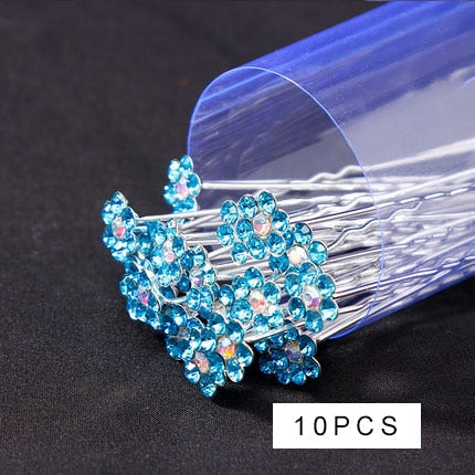 10Pcs/pack  Clear Crystal Rhinestone Rose Flower Wedding Bridal Hair Clips Jewelry Barrettes Headwear for Women Hair Accessories