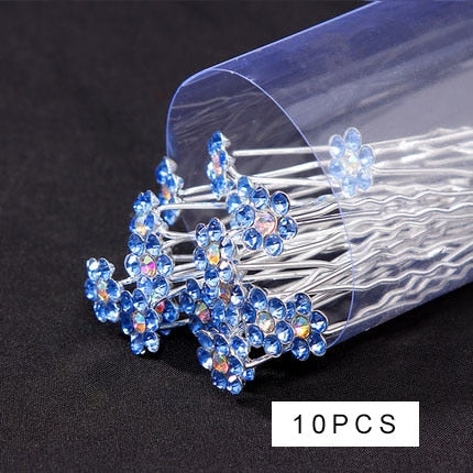 10Pcs/pack  Clear Crystal Rhinestone Rose Flower Wedding Bridal Hair Clips Jewelry Barrettes Headwear for Women Hair Accessories