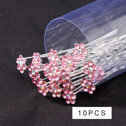 10Pcs/pack  Clear Crystal Rhinestone Rose Flower Wedding Bridal Hair Clips Jewelry Barrettes Headwear for Women Hair Accessories