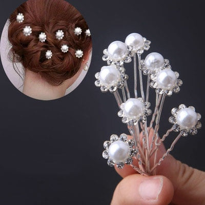 10Pcs/pack  Clear Crystal Rhinestone Rose Flower Wedding Bridal Hair Clips Jewelry Barrettes Headwear for Women Hair Accessories