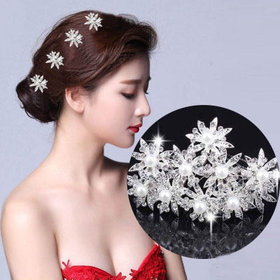 10Pcs/pack  Clear Crystal Rhinestone Rose Flower Wedding Bridal Hair Clips Jewelry Barrettes Headwear for Women Hair Accessories