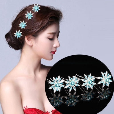 10Pcs/pack  Clear Crystal Rhinestone Rose Flower Wedding Bridal Hair Clips Jewelry Barrettes Headwear for Women Hair Accessories