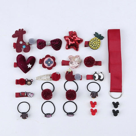 18/24 Pcs/Set Children Hair Clip Set Baby Head flower Fabric Bow Barrettes Hair clips Girl Elastic hair Headband Headdress Gift