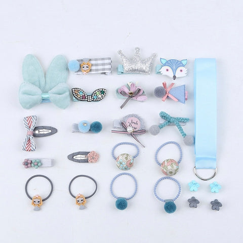 18/24 Pcs/Set Children Hair Clip Set Baby Head flower Fabric Bow Barrettes Hair clips Girl Elastic hair Headband Headdress Gift