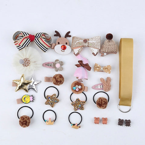 18/24 Pcs/Set Children Hair Clip Set Baby Head flower Fabric Bow Barrettes Hair clips Girl Elastic hair Headband Headdress Gift