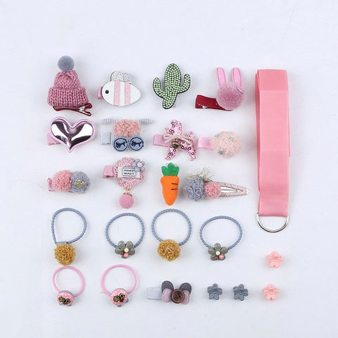 18/24 Pcs/Set Children Hair Clip Set Baby Head flower Fabric Bow Barrettes Hair clips Girl Elastic hair Headband Headdress Gift