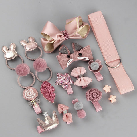 18/24 Pcs/Set Children Hair Clip Set Baby Head flower Fabric Bow Barrettes Hair clips Girl Elastic hair Headband Headdress Gift