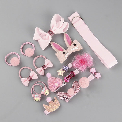 18/24 Pcs/Set Children Hair Clip Set Baby Head flower Fabric Bow Barrettes Hair clips Girl Elastic hair Headband Headdress Gift