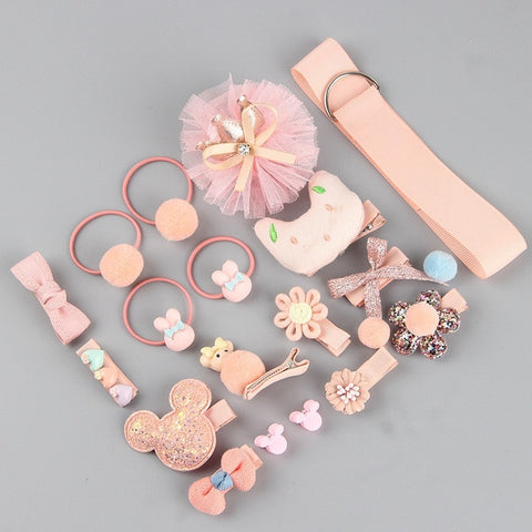 18/24 Pcs/Set Children Hair Clip Set Baby Head flower Fabric Bow Barrettes Hair clips Girl Elastic hair Headband Headdress Gift