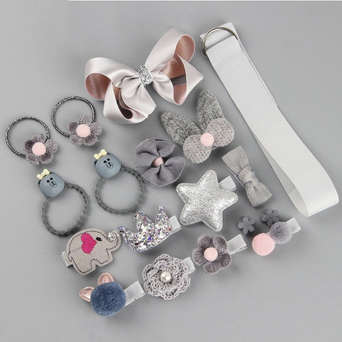 18/24 Pcs/Set Children Hair Clip Set Baby Head flower Fabric Bow Barrettes Hair clips Girl Elastic hair Headband Headdress Gift