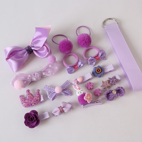 18/24 Pcs/Set Children Hair Clip Set Baby Head flower Fabric Bow Barrettes Hair clips Girl Elastic hair Headband Headdress Gift