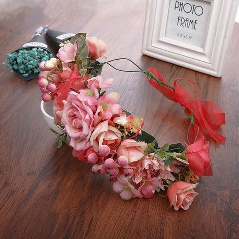 Haimeikang Lady Girl Sweet Princess Headband Floral Crown Flower Headband Wedding Party Hair Wreath Boho Bridal Headdress