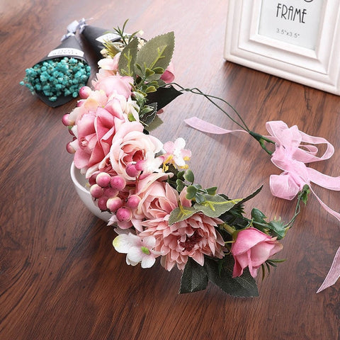 Haimeikang Lady Girl Sweet Princess Headband Floral Crown Flower Headband Wedding Party Hair Wreath Boho Bridal Headdress