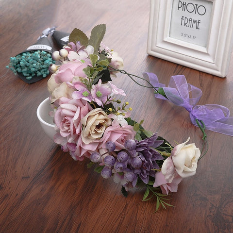 Haimeikang Lady Girl Sweet Princess Headband Floral Crown Flower Headband Wedding Party Hair Wreath Boho Bridal Headdress