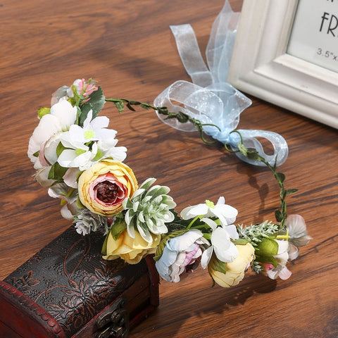 Haimeikang Lady Girl Sweet Princess Headband Floral Crown Flower Headband Wedding Party Hair Wreath Boho Bridal Headdress