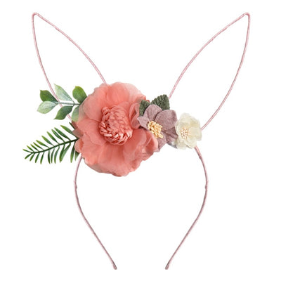 Rabbit Ears Organza Flower Headband for Girls Easter Bunny Hairband Kids Hair Hoop Floral Crown Summer Girls Hair Accessories