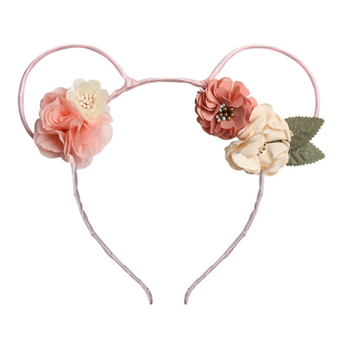 Rabbit Ears Organza Flower Headband for Girls Easter Bunny Hairband Kids Hair Hoop Floral Crown Summer Girls Hair Accessories