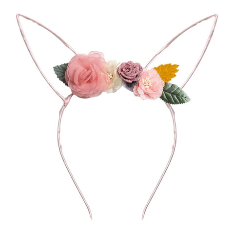 Rabbit Ears Organza Flower Headband for Girls Easter Bunny Hairband Kids Hair Hoop Floral Crown Summer Girls Hair Accessories