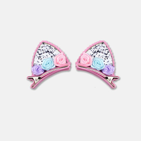 2pcs/set Shiny Sequin pretty hair clips for girls rainbow flower glitter cat ears bunny barrette hair accessories