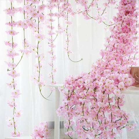 2.3M Artificial Cherry Blossom Flowers Wedding Garland Ivy Decoration Fake Silk Flowers Vine for Party Arch Home Decor String