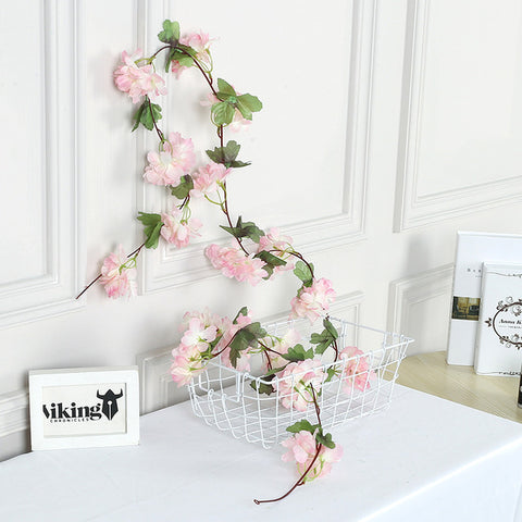 2.3M Artificial Cherry Blossom Flowers Wedding Garland Ivy Decoration Fake Silk Flowers Vine for Party Arch Home Decor String