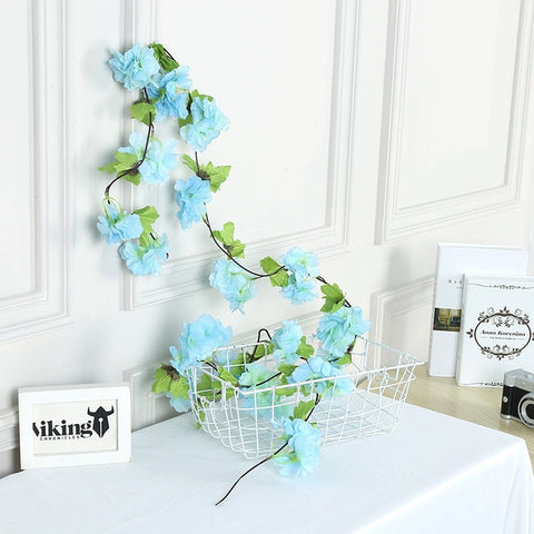 2.3M Artificial Cherry Blossom Flowers Wedding Garland Ivy Decoration Fake Silk Flowers Vine for Party Arch Home Decor String