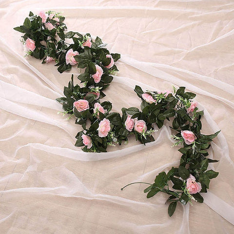 2.4m/7.8ft Artificial Silk Rose Flower Wisteria Vine Rattan Hanging Flower Garland for Wedding Party Home Garden Decoration