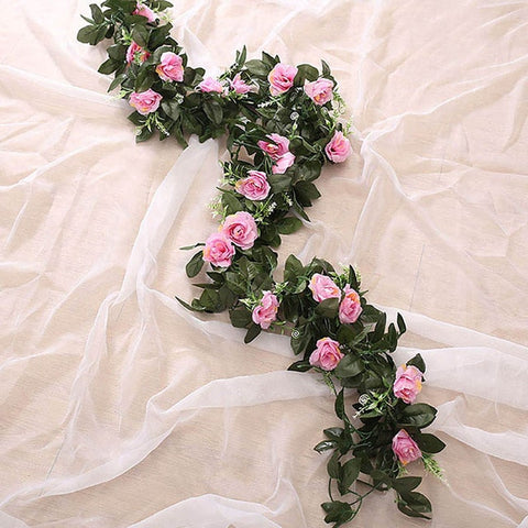 2.4m/7.8ft Artificial Silk Rose Flower Wisteria Vine Rattan Hanging Flower Garland for Wedding Party Home Garden Decoration