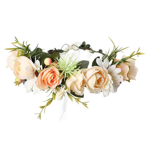 Molans 2020 Spring Bohemian Flower Crowns Beach Hawaii Floral Garland Romantic Faux Rose Wedding Wreaths New Flower Headband