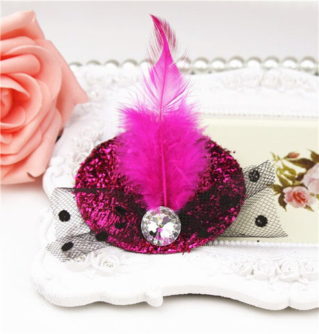 New Party Feather Ribbon Flowers Hats Hairgrips Hair Accessories Kids Girl Children Baby Hair Barrettes Festival Hat Hair Clips