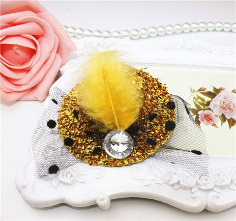 New Party Feather Ribbon Flowers Hats Hairgrips Hair Accessories Kids Girl Children Baby Hair Barrettes Festival Hat Hair Clips