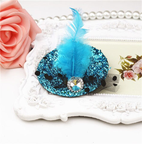 New Party Feather Ribbon Flowers Hats Hairgrips Hair Accessories Kids Girl Children Baby Hair Barrettes Festival Hat Hair Clips