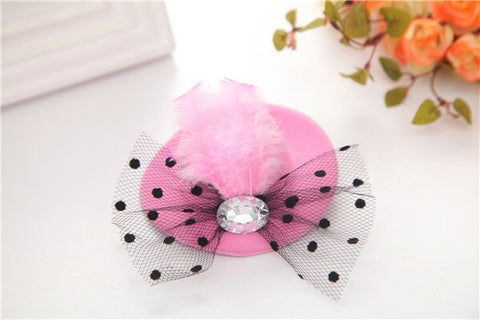 New Party Feather Ribbon Flowers Hats Hairgrips Hair Accessories Kids Girl Children Baby Hair Barrettes Festival Hat Hair Clips