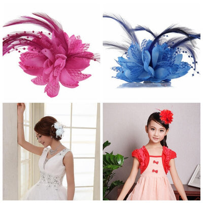 Hot Sale Flower Feather Bead Corsage Hair Clips Fascinator Bridal Hairband 8 Colors