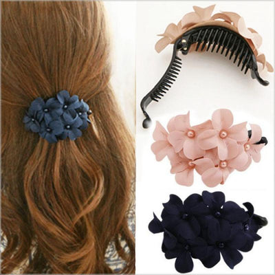 New Ins Women's Fashion Hair Accessories  Women Girl Handmade Flower Banana Barrette Hair Clip Hair Pin Claw Wholesale