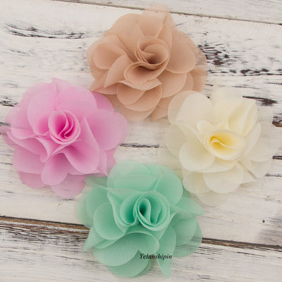 1PC 2.6" 20 Colors Soft Chic Chiffon Hair Ties Flower Clips For Kids Girl Hair Accessories Craft Fabric Flowers For DIY Headband