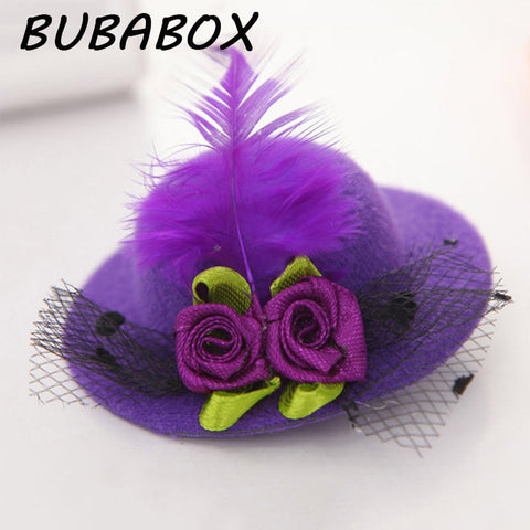 New Cute Hat Shaped Flower Adornment Girls Feathered Hat Hair Clips Children's Hair Accessories Fashion Hairpins