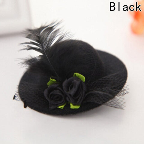 New Cute Hat Shaped Flower Adornment Girls Feathered Hat Hair Clips Children's Hair Accessories Fashion Hairpins