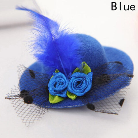 New Cute Hat Shaped Flower Adornment Girls Feathered Hat Hair Clips Children's Hair Accessories Fashion Hairpins