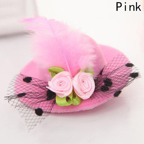 New Cute Hat Shaped Flower Adornment Girls Feathered Hat Hair Clips Children's Hair Accessories Fashion Hairpins