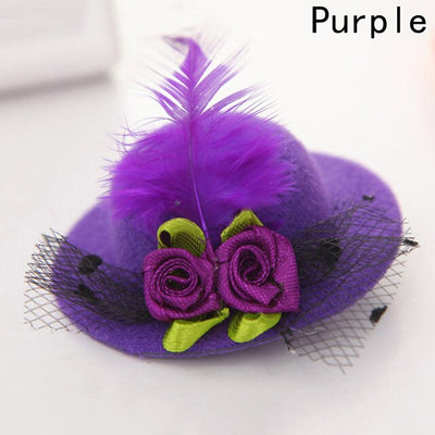 New Cute Hat Shaped Flower Adornment Girls Feathered Hat Hair Clips Children's Hair Accessories Fashion Hairpins