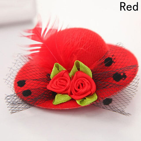 New Cute Hat Shaped Flower Adornment Girls Feathered Hat Hair Clips Children's Hair Accessories Fashion Hairpins