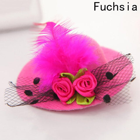 New Cute Hat Shaped Flower Adornment Girls Feathered Hat Hair Clips Children's Hair Accessories Fashion Hairpins