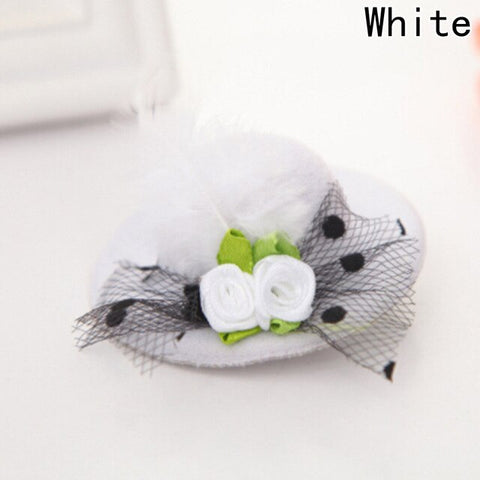 New Cute Hat Shaped Flower Adornment Girls Feathered Hat Hair Clips Children's Hair Accessories Fashion Hairpins